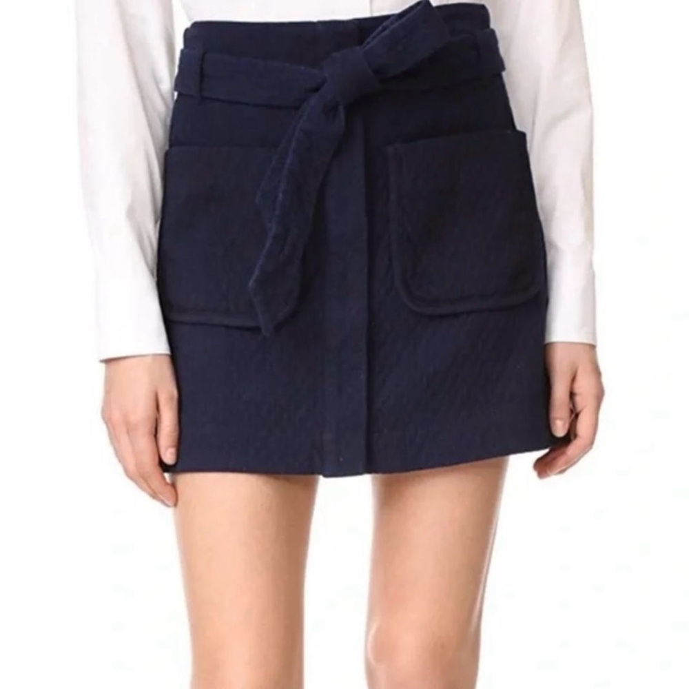 rag & bone Navy Blue Mini Skirt with Front Pockets & Tie Belt